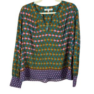 Rose & Olive Vibrant Multicolor Geometric Long Sleeve Cuff Hem Detail Med Blouse